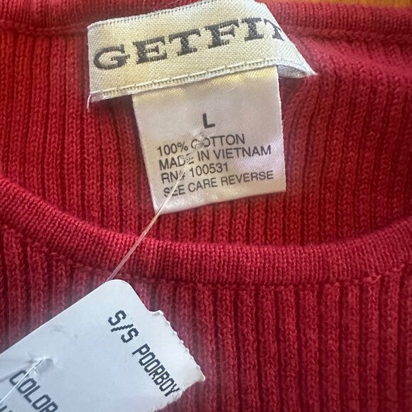 Vintage 90s GetFit Red Ribbed Cotton Short Sleeve Shirt L - Picture 4 of 6